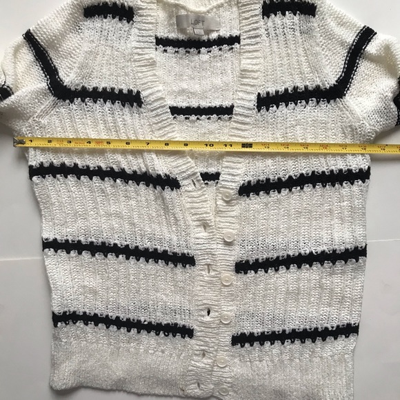 LOFT Stripe Black White Button Up Cardigan Sweater - Picture 5 of 8